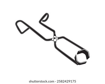 Lab tongs tongs icon illustration design, laboratory tool for clamping test tubes or universal tongs with handle, realistic icon vector black and white style isolated on white background