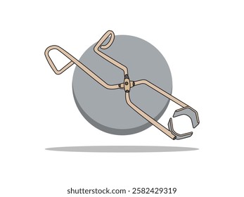 Lab tongs tongs icon illustration design, laboratory tool for clamping test tubes or universal tongs with handle, vector floating icon isolated round shape background