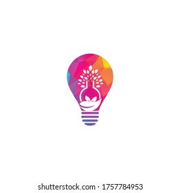 Lab tree bulb shape concept logo. Green lab vector logo design.