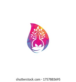 Lab tree drop shape concept logo. Green lab vector logo design. Leaf and Lab Bottle logo