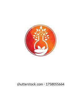Lab tree logo. Green lab vector logo design. Leaf and Lab Bottle logo	