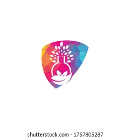 Lab tree shield shape concept logo. Green lab vector logo design.