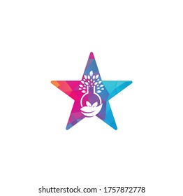 Lab tree star shape concept logo. Green lab vector logo design. Leaf and Lab Bottle logo