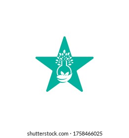 Lab tree star shape concept logo. Green lab vector logo design.