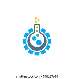 Lab Tube with Gear and Water Foam Logo Vector Design