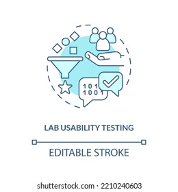 Lab Usability Testing Turquoise Concept Icon. User Behavior Assess Method. Research Abstract Idea Thin Line Illustration. Isolated Outline Drawing. Editable Stroke. Arial, Myriad Pro-Bold Fonts Used