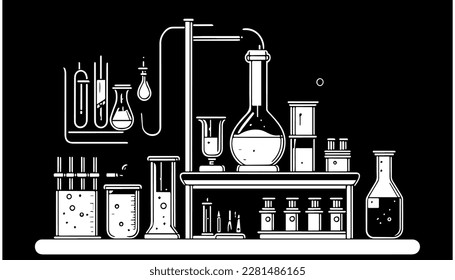 Lab vector black line illustration isolated white. Sketch art