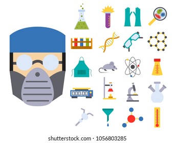 Lab vector chemical test medical laboratory scientific biology science chemistry icons illustration.