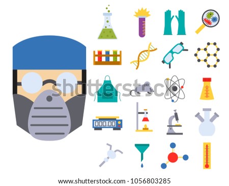 Lab vector chemical test medical laboratory scientific biology science chemistry icons illustration.