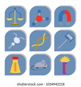 Lab vector symbols test medical laboratory scientific biology design molecule biotechnology science chemistry icons illustration.