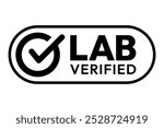 Lab Verified label, logo, badge, icon, sticker, symbol, emblem, stamp, black, line, flat vector, isolated illustration. Lab Verified label for product packaging design.