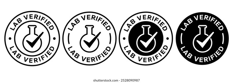 Etiqueta verificada do laboratório, logotipo, emblema, ícone, adesivo, símbolo, emblema, selo, preto, linha, vetor plano, ilustração isolada. Etiqueta verificada pelo laboratório para o design da embalagem do produto.