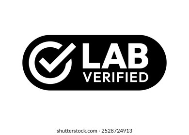 Etiqueta verificada do laboratório, logotipo, emblema, ícone, adesivo, símbolo, emblema, selo, preto, linha, vetor plano, ilustração isolada. Etiqueta verificada pelo laboratório para o design da embalagem do produto.