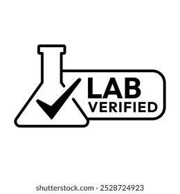 Lab Verifiziertes Etikett, Logo, Badge, Symbol, Aufkleber, Symbol, Emblem, Stempel, schwarz, Linie, flacher Vektor, einzelne Illustration. Vom Labor verifiziertes Etikett für Produktverpackungsdesign.