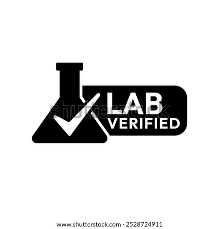 Lab Verified label, logo, badge, icon, sticker, symbol, emblem, stamp, black, line, flat vector, isolated illustration. Lab Verified label for product packaging design.