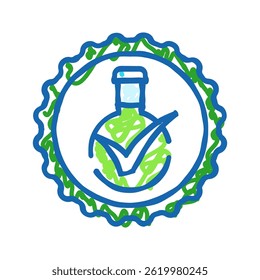 Laborverifiziertes Etikett Produktvorsicht Doodle Symbol Skizze Vektor. Im Labor verifiziertes Warnzeichen für das Etikett. einzelne Symbolgrafik