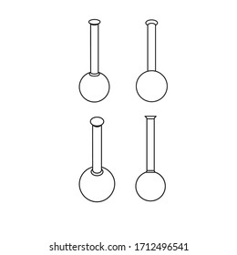 Lab volumetric flask set. Test tubes icons. Elements in different foreshortening. Vector illustration isolated on white.