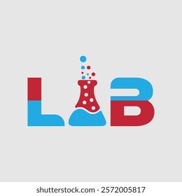 Lab word logo concept with science symbols.