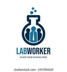 Lab worker vector logo template. This design use bottle and peoples symbol. Suitable for business and science