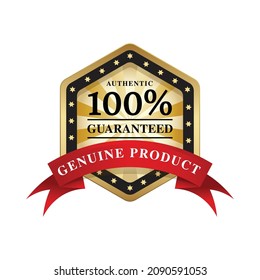 Label 100% Customer Satisfaction Guarantee Certification Badge in Gold and Silver. Symbol of Brilliant Quality Product Packaging.