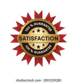 Label the 100% Customer Satisfaction Guarantee Certification Badge, Symbol of Brilliant Quality Product Packaging.