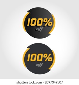 Label 100% off in circle with black and yellow tips, modern style and letters and numbers with and without shadows