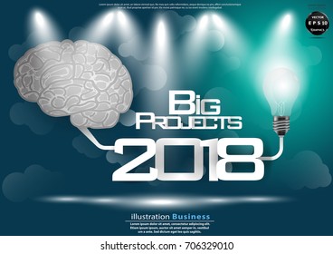 Label 2018  text Big Projects of Success Business modern Idea and Concept Vector illustration Infographic template with Brain , light bulb