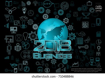 Label 2018 text Business - modern design Idea and Concept Vector Business illustration with World, icon.
