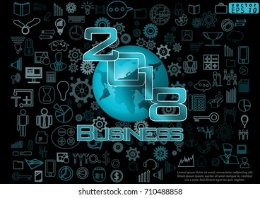 Label 2018 text Business - modern design Idea and Concept Vector Business illustration with World, icon.
