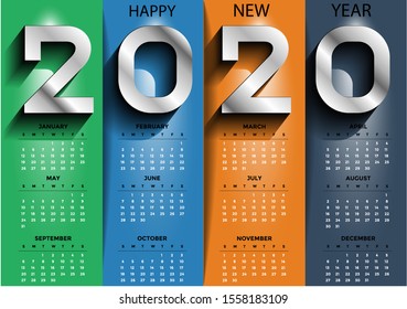 Label 2020 text colorful - calendar template - calendar template background Vector illustration.