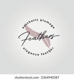 label of aesthetic feather logo icon vector design illustration