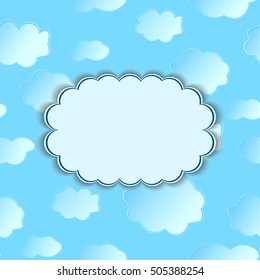 The label against the background of with clouds. Vector illustration