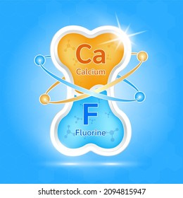label aluminum healthy bone. Bone healthy sparkling white with calcium and fluorine. Can be used in children dentist clinic. Medical health and dentistry concept. Vector EPS10.
