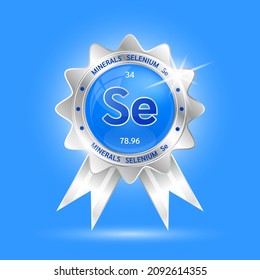 label aluminum silver selenium Se. Foods vitamins minerals logo products template design. Medical food supplement concepts. 3D Realistic Vector EPS10. Isolated on a blue background.