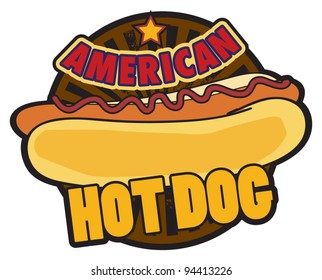 Label American Hot Dog, vector illustration