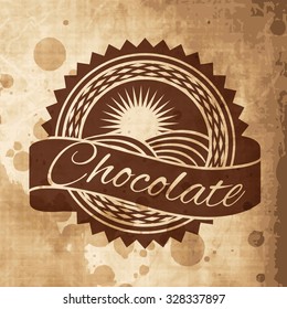 label antique vector logotype pattern of fancy craft cocoa mark on elderly paper scene label cacao brown classic scenery work product chocolate bean bar black abstract aliment earth sign dark vista im