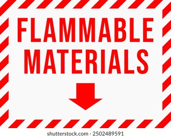 Label with an arrow that says "Flammable materials", suitable for indication in industry and manufacturing