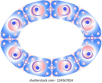 Label, background, with ornaments in an elliptical ring in colors with gradients