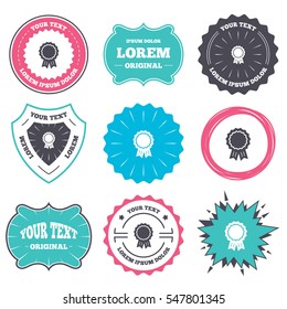 Label and badge templates. Award medal icon. Best guarantee symbol. Winner achievement sign. Retro style banners, emblems. Vector