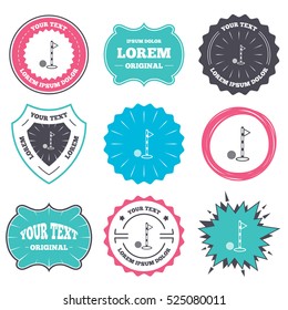 Label and badge templates. Golf ball and hole sign icon. Sport symbol. Retro style banners, emblems. Vector