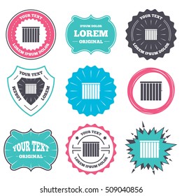 Label and badge templates. Louvers vertical sign icon. Window blinds or jalousie symbol. Retro style banners, emblems. Vector