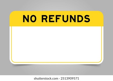 Label banner that have yellow headline with word no refunds and white copy space, on gray background