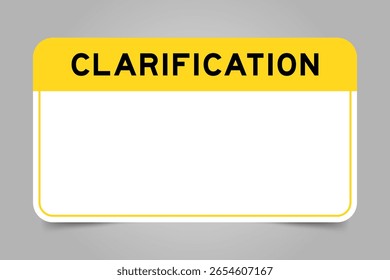 Banner de etiqueta com título amarelo com esclarecimento de palavras e espaço em branco, sobre fundo cinza