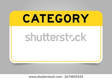 Label banner that have yellow headline with word category and white copy space, on gray background