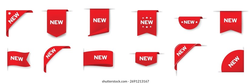 Label Banner Webseite neue Tag Badges Icons rote Aufkleber Schilder Ecke Label Banner Bänder Produkt