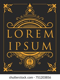 Label with baroque elements and heraldic shield.