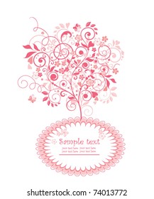 Label with beautiful pink tree