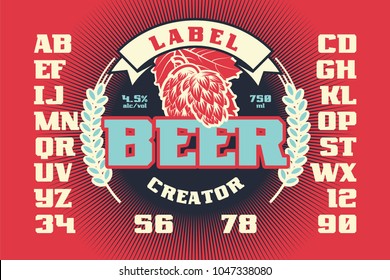 Label beer creator. Vintage frame design for logo, banner, sticker. Suitable for any alcohol drink product. Retro vector illustration