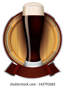 label for the beer with glass and barrel