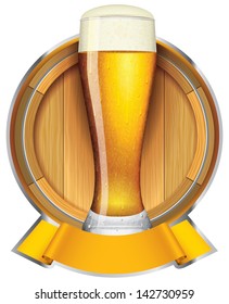 label for the beer with glass and barrel. also can be used as template logo